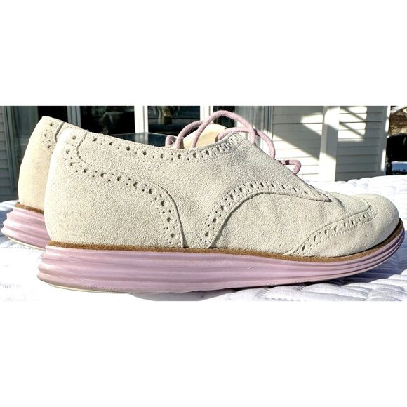 Cole Haan Alisa Wingtip Oxford Shoe Womens 9.5 Gray Suede Purple Academia Preppy - Picture 6 of 10